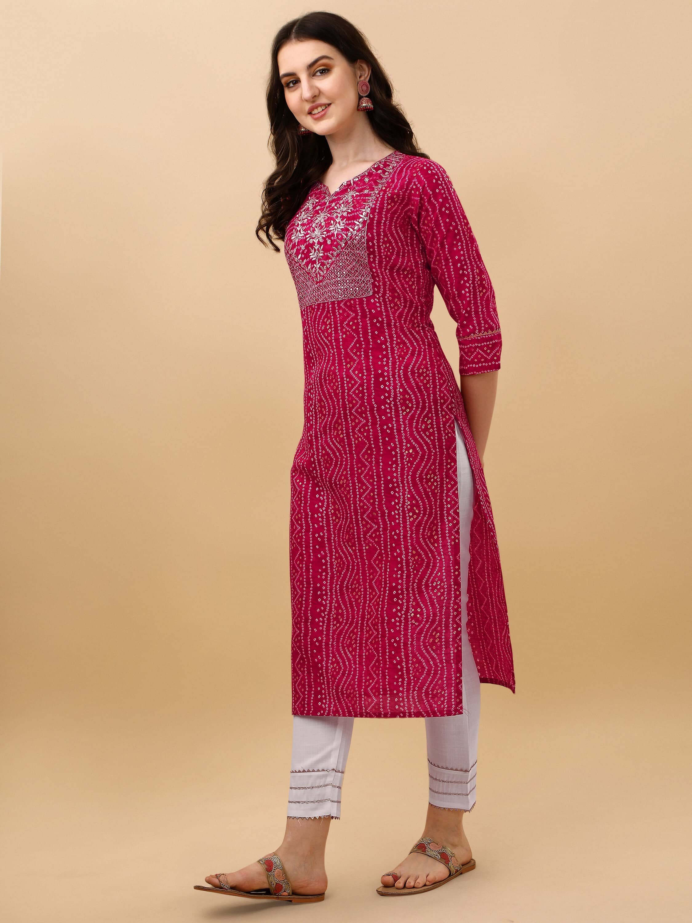 TRAHIMAM Cotton Blend Printed Kurti With Pants Women's Stitched Salwar Suit - Pink ( Pack of 1 )