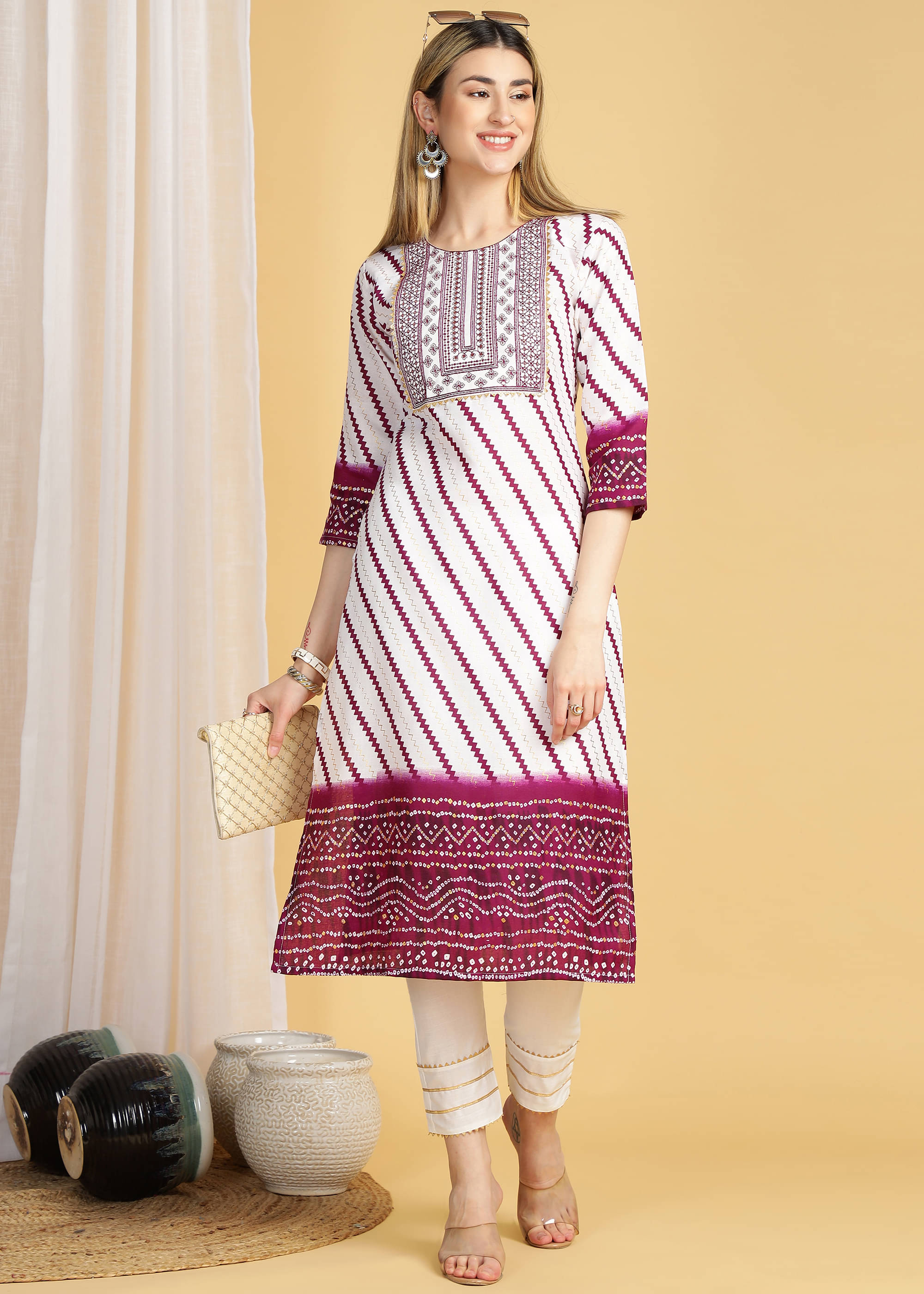     			TRAHIMAM Cotton Printed Kurti With Pants Women's Stitched Salwar Suit - Purple ( Pack of 1 )