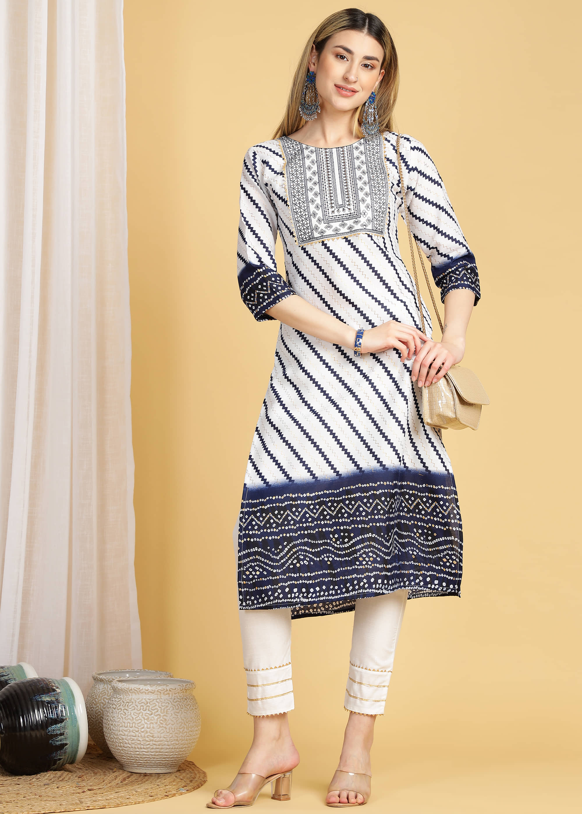 TRAHIMAM Cotton Printed Kurti With Pants Women's Stitched Salwar Suit - Blue ( Pack of 1 )