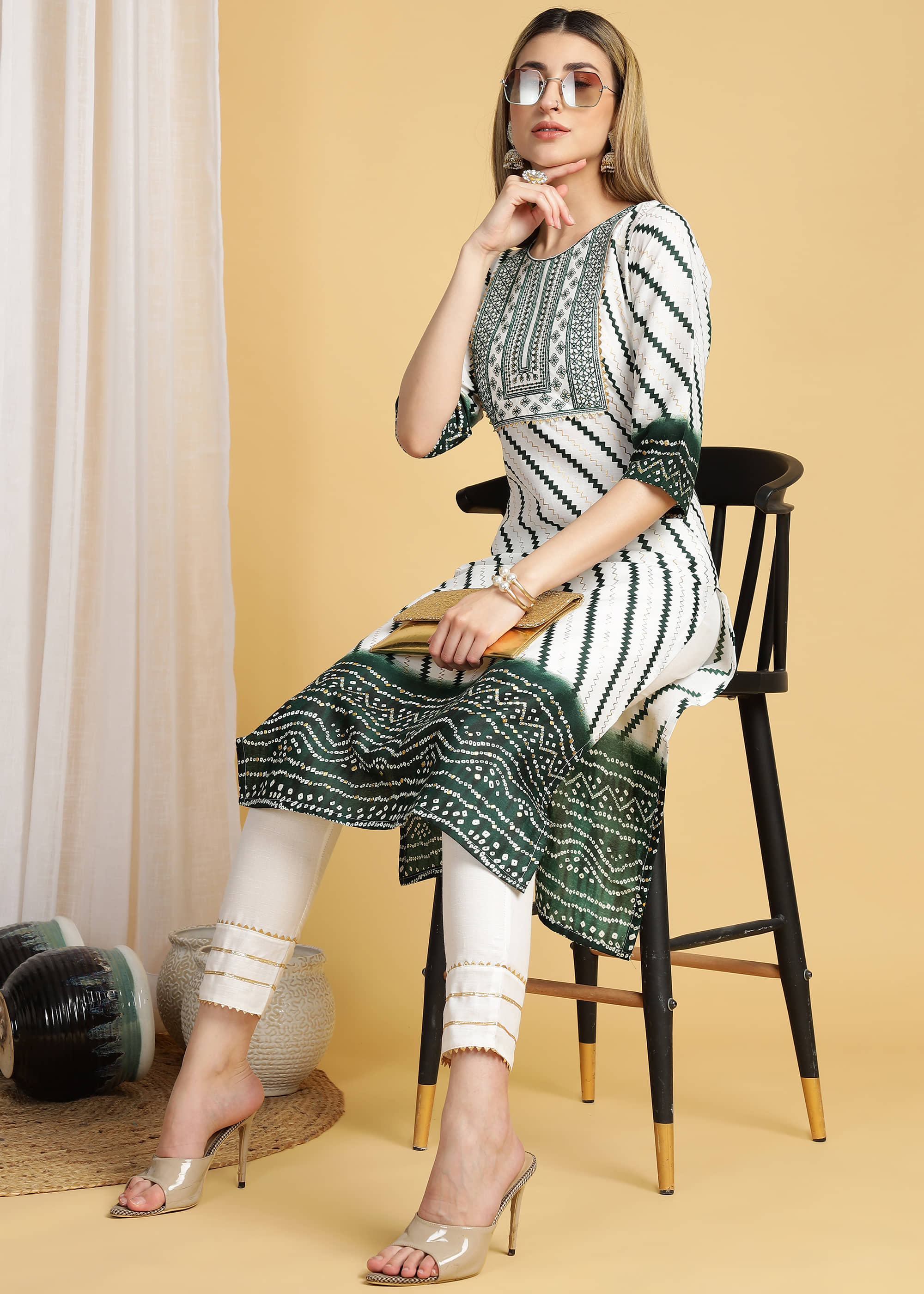 TRAHIMAM Cotton Striped Kurti With Pants Women's Stitched Salwar Suit - Green ( Pack of 1 )