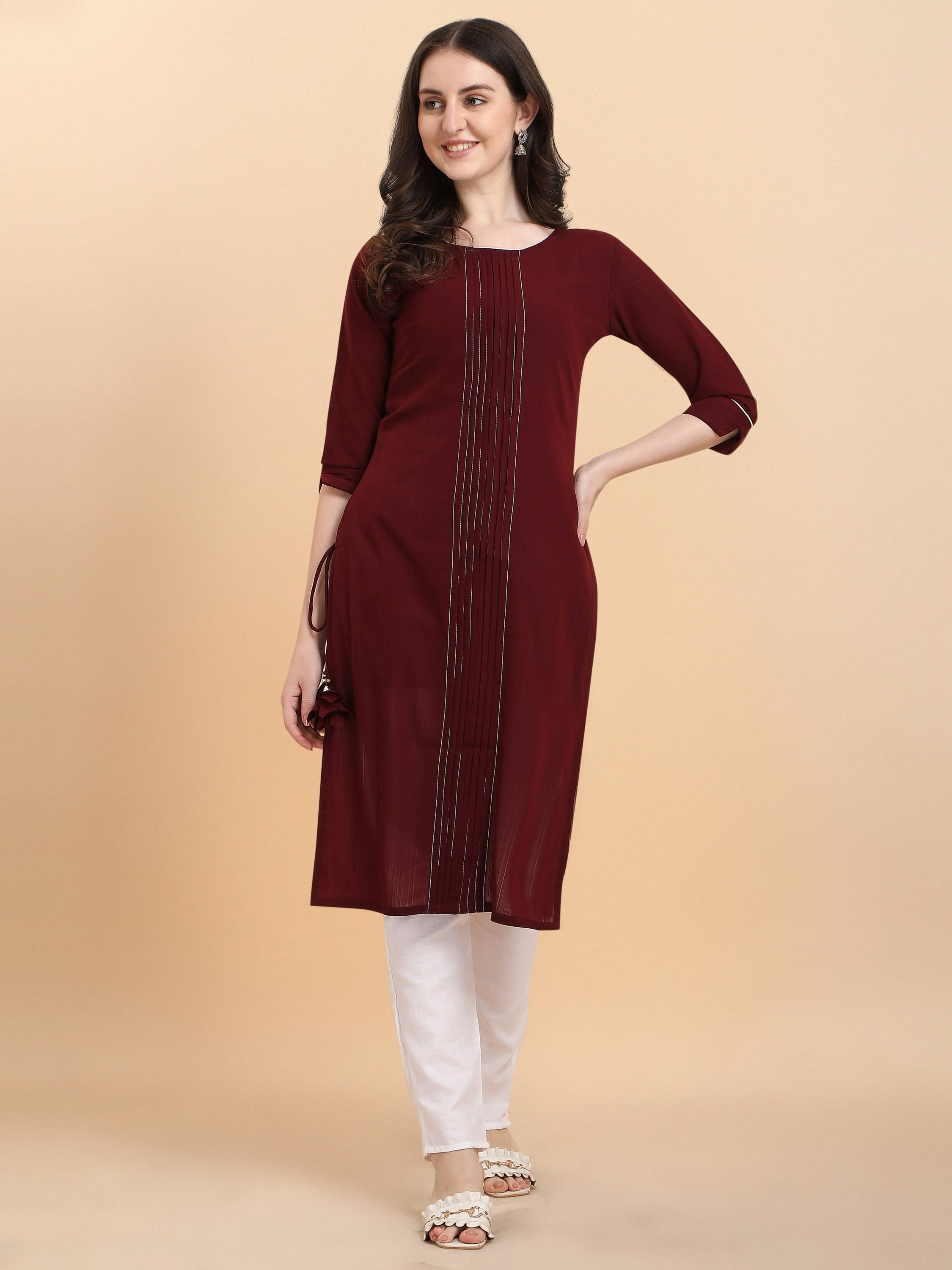     			TRAHIMAM Viscose Striped Kurti With Pants Women's Stitched Salwar Suit - Purple ( Pack of 1 )