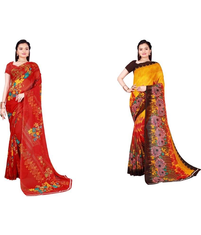     			Vkaran Cotton Silk Printed Saree With Unstitched Blouse Piece ( Multicolor )