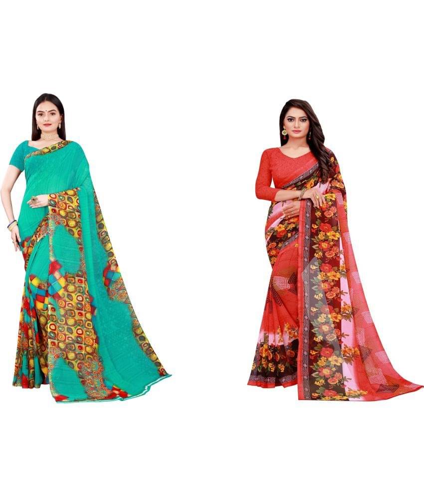     			Vkaran Cotton Silk Printed Saree With Unstitched Blouse Piece ( Multicolor )