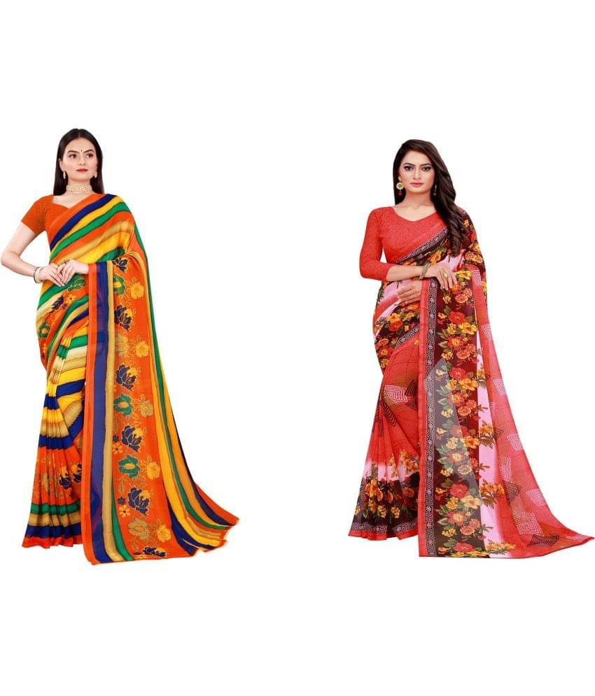     			Vkaran Cotton Silk Printed Saree With Unstitched Blouse Piece ( Multicolor )