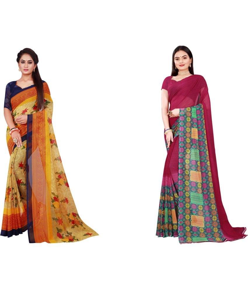     			Vkaran Cotton Silk Printed Saree With Unstitched Blouse Piece ( Multicolor )