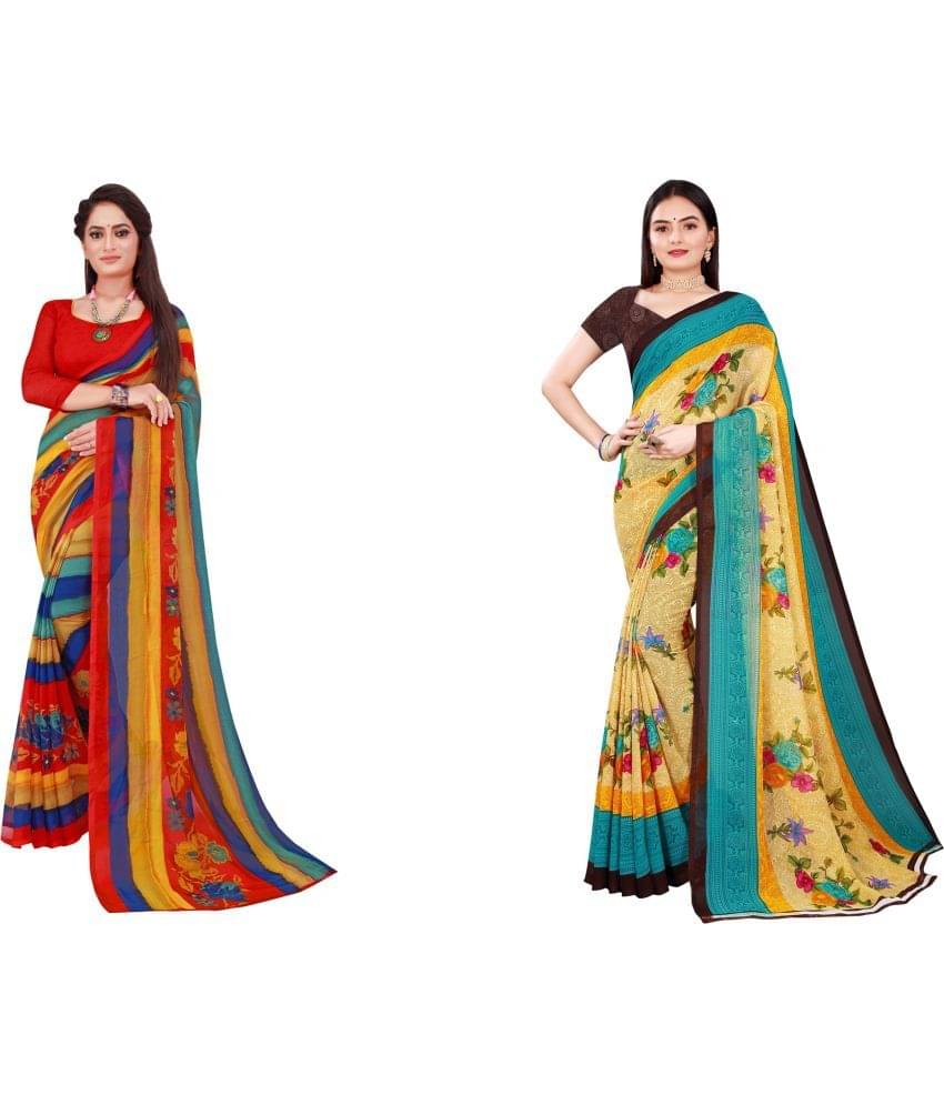     			Vkaran Cotton Silk Printed Saree With Unstitched Blouse Piece ( Multicolor )