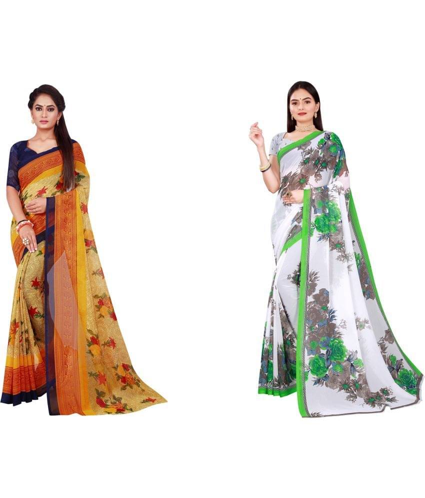     			Vkaran Cotton Silk Printed Saree With Unstitched Blouse Piece ( Multicolor )