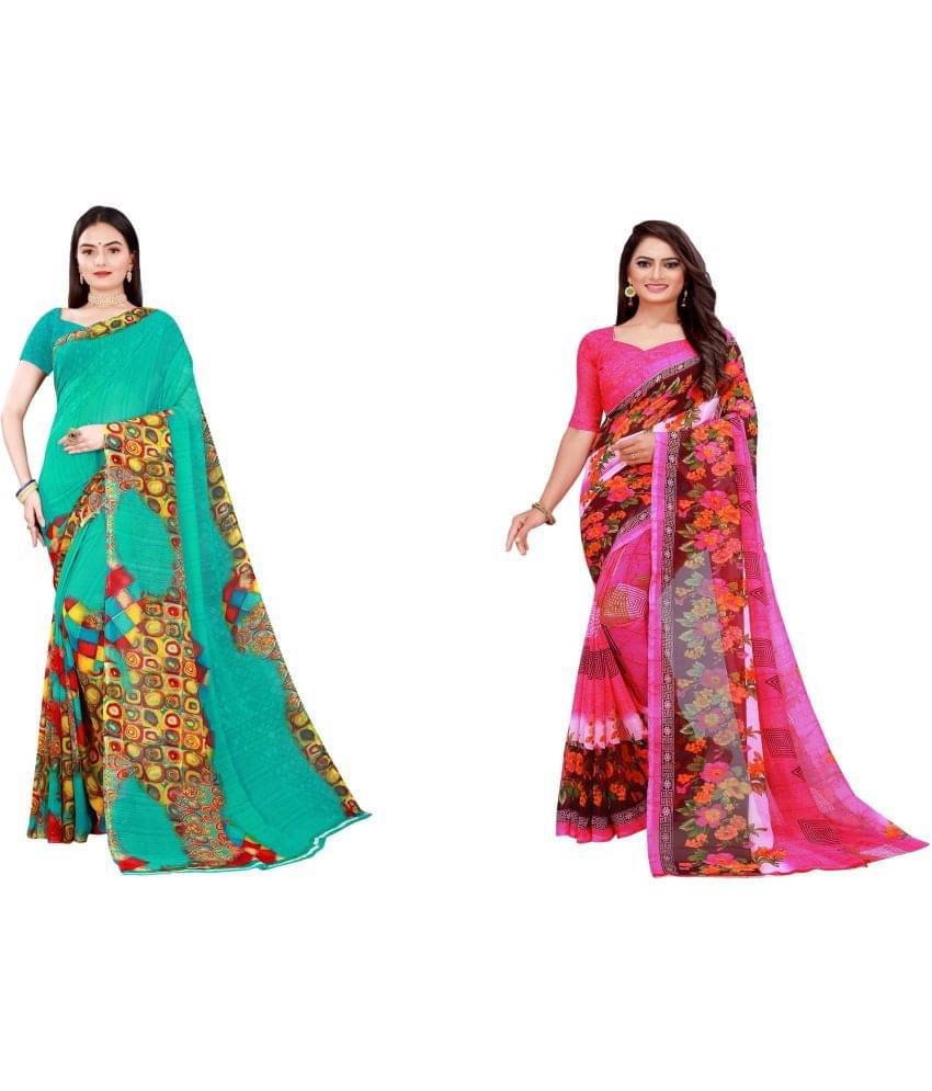     			Vkaran Cotton Silk Printed Saree With Unstitched Blouse Piece ( Multicolor )