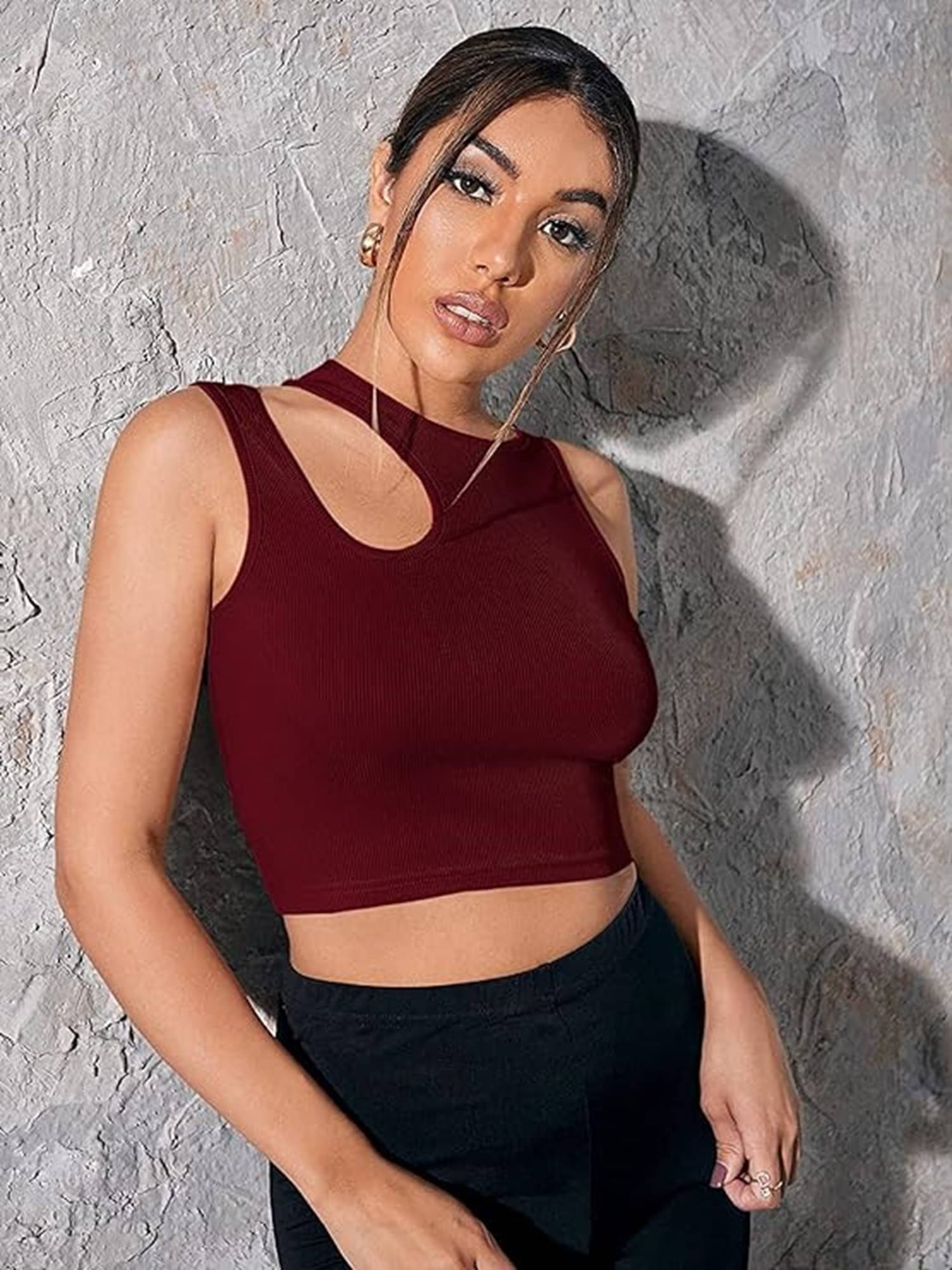 Westchic Women's Cotton Blend Crop Top ( Maroon )     			Westchic Women's Cotton Blend Crop Top ( Maroon )