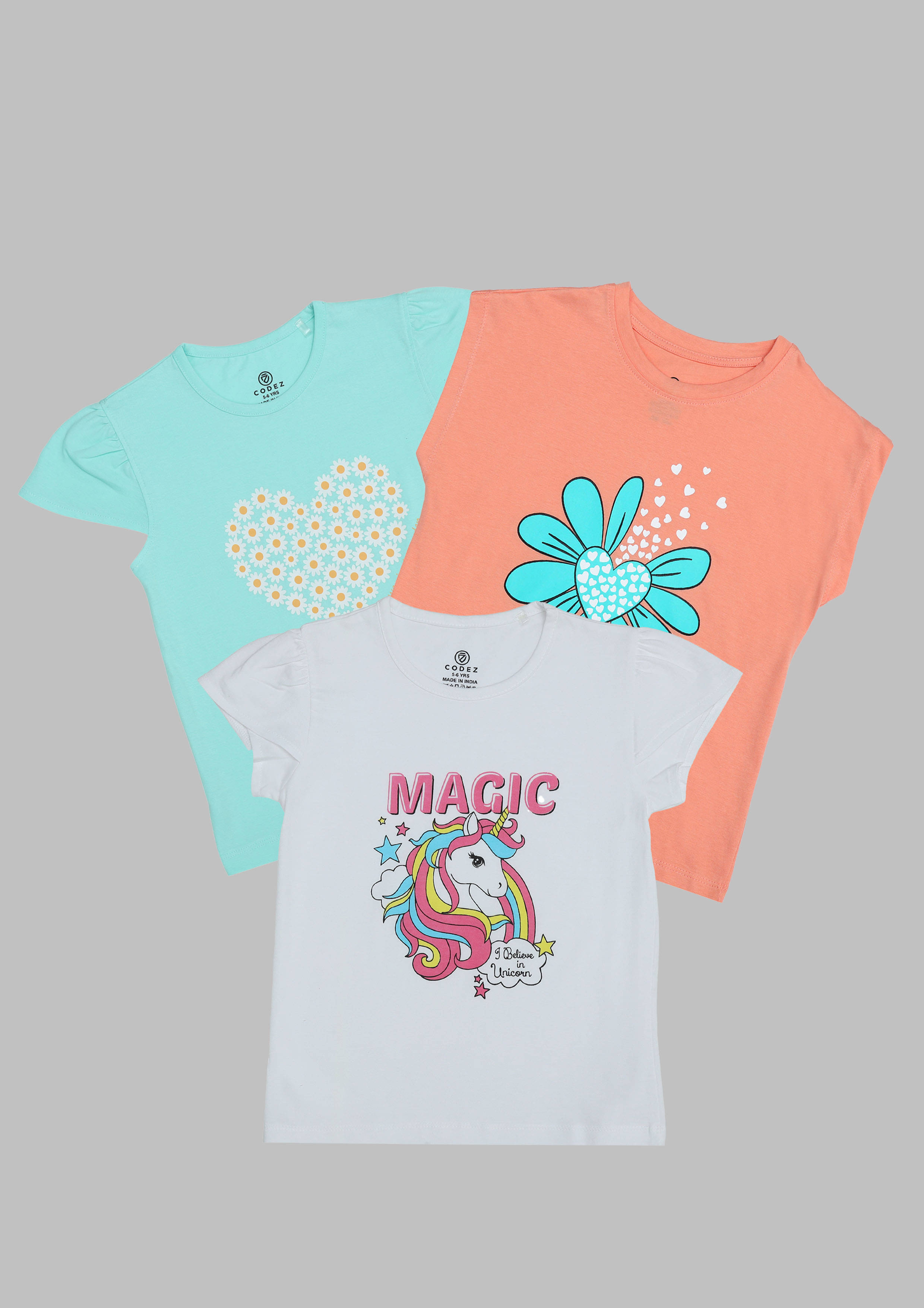 CODEZ Multi Cotton Girls T-Shirt ( Pack of 3 ) CODEZ Multi Cotton Girls T-Shirt ( Pack of 3 )