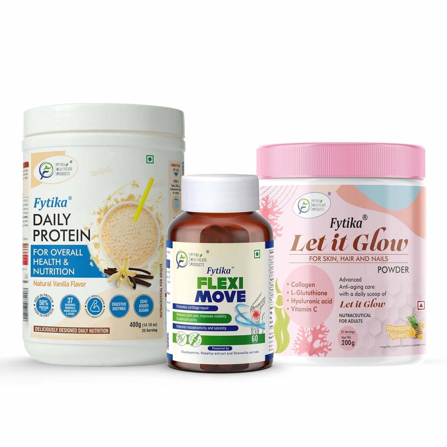 FYTIKA Protein& FlexiMove&Let it Glow 3 gm Pack of 3 FYTIKA Protein& FlexiMove&Let it Glow 3 gm Pack of 3