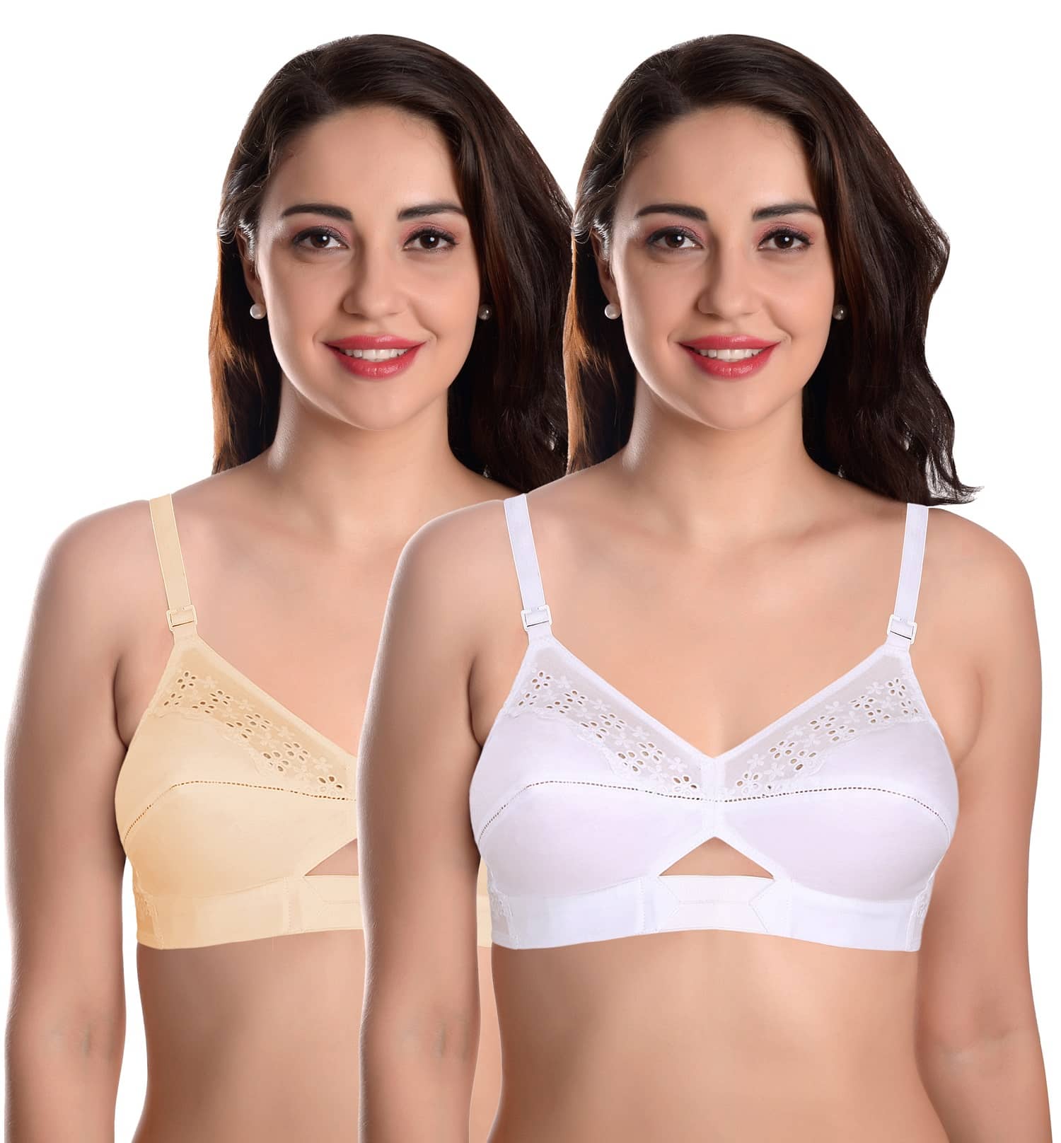 Featherline Pack of 2 Cotton Non Padded Women's Everyday Bra ( Beige,White ) SONNET COTTON