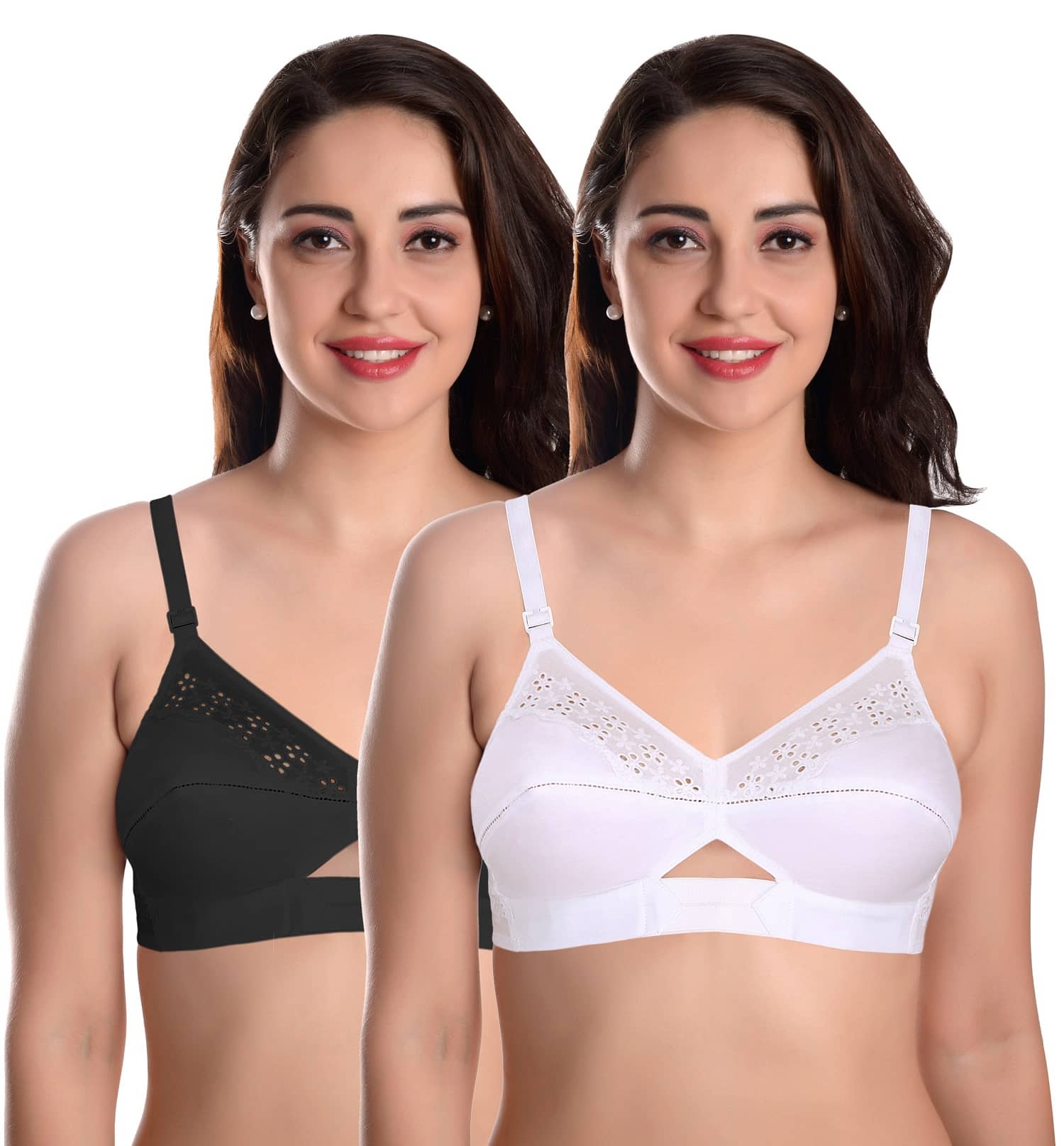 Featherline Pack of 2 Cotton Non Padded Women's Everyday Bra ( Black,White ) SONNET COTTON