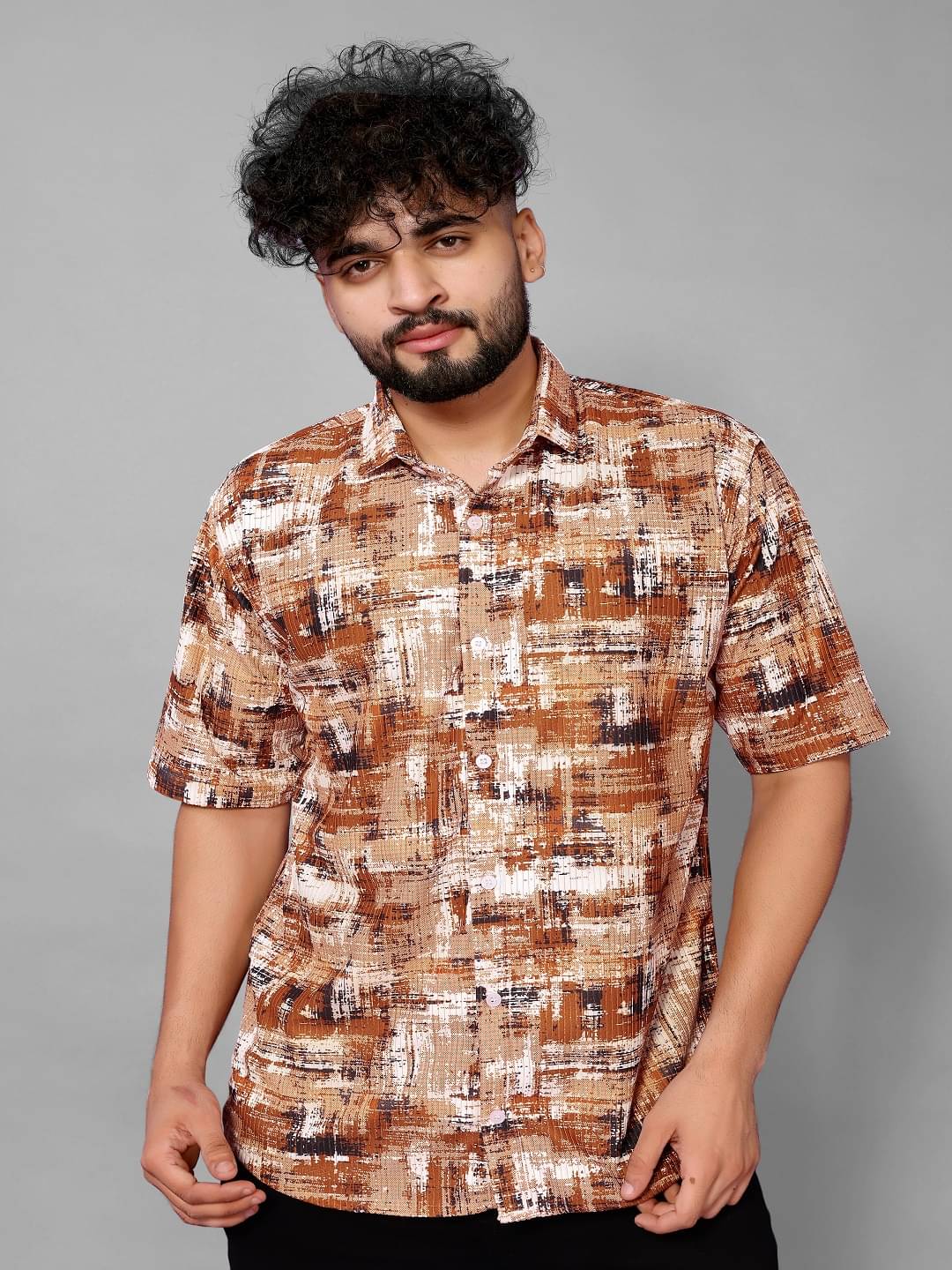 HARPITA Corduroy Oversized Fit Printed Half Sleeves Men's Casual Shirt - Brown ( Pack of 1 ) HARPITA Corduroy Oversized Fit Printed Half Sleeves Men's Casual Shirt - Brown ( Pack of 1 )
