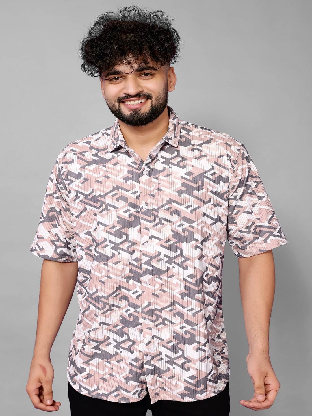 HARPITA Corduroy Oversized Fit Printed Half Sleeves Men's Casual Shirt - Light Grey ( Pack of 1 )     			HARPITA Corduroy Oversized Fit Printed Half Sleeves Men's Casual Shirt - Light Grey ( Pack of 1 )