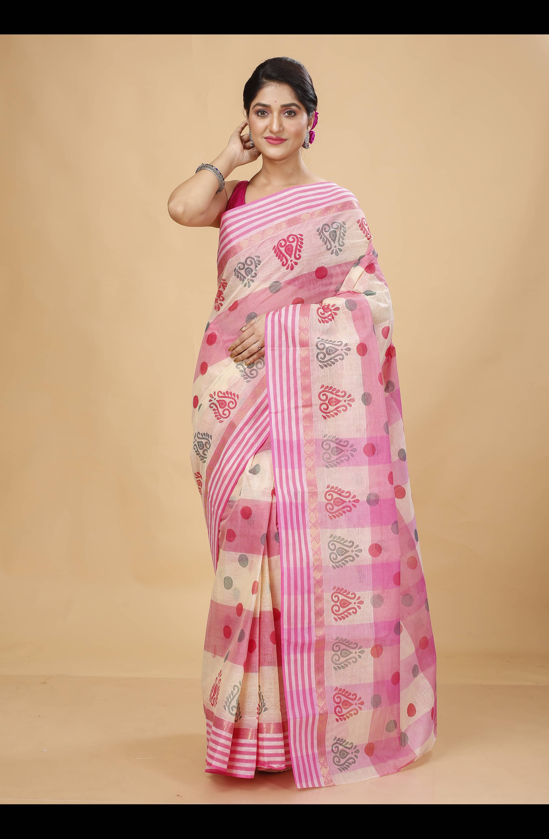     			Happy Creation Cotton Woven Saree Without Blouse Piece ( Pink )