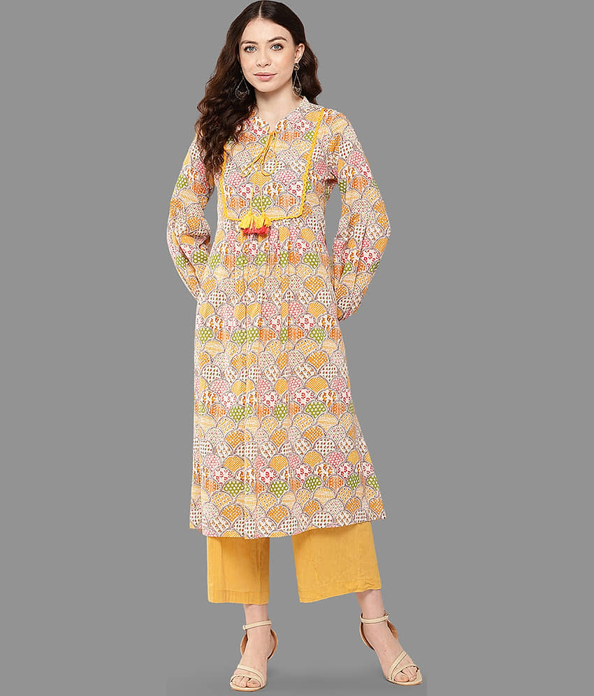 Janasya Cotton Printed A-line Women's Kurti - Multicoloured ( Pack of 1 ) - Kurtis, Tunics | Buy online on ZillyBuy