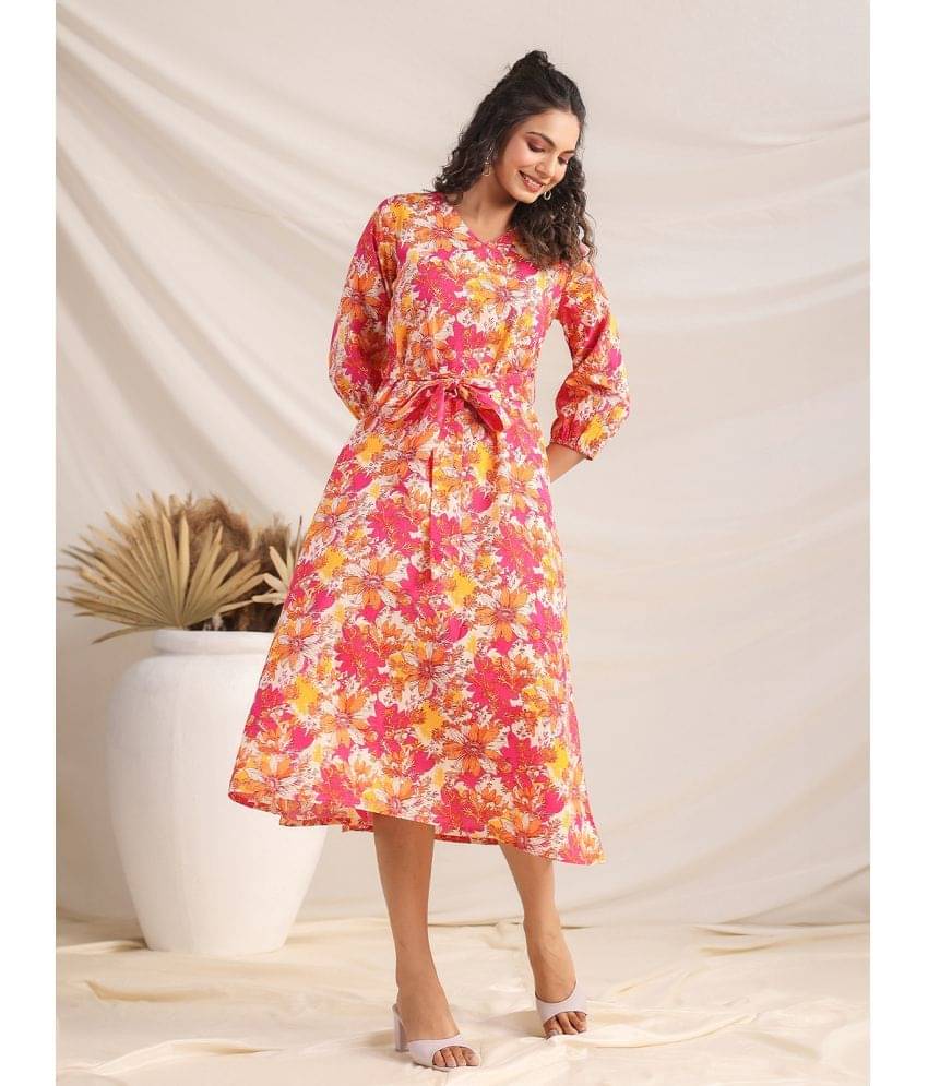 Janasya Women Cotton Printed A-line Dress ( Multi Color )     			Janasya Women Cotton Printed A-line Dress ( Multi Color )