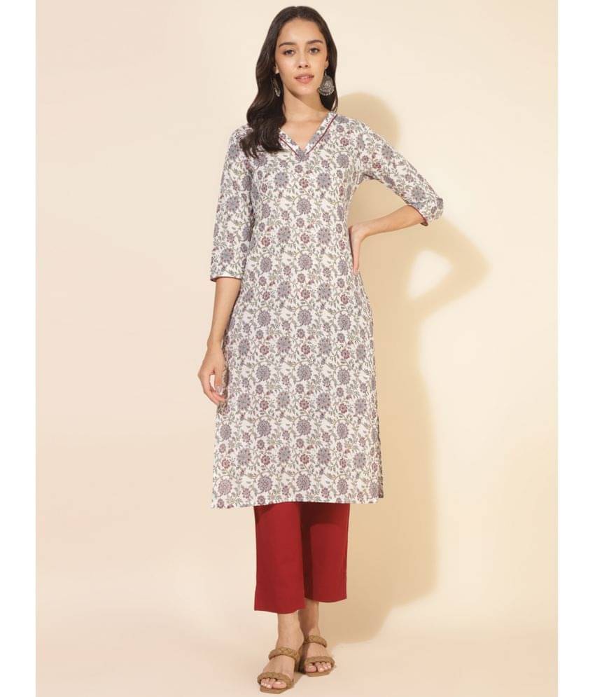 Janasya Cotton Printed Straight Women's Kurti - White ( Pack of 1 ) Janasya Cotton Printed Straight Women's Kurti - White ( Pack of 1 )