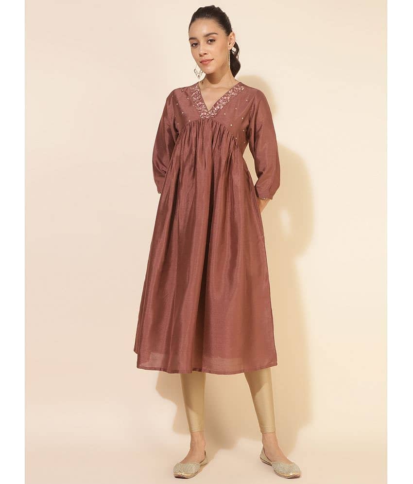 Janasya Silk Blend Embroidered Nayra Women's Kurti - Brown ( Pack of 1 ) - Kurtis, Tunics | Buy online on ZillyBuy
