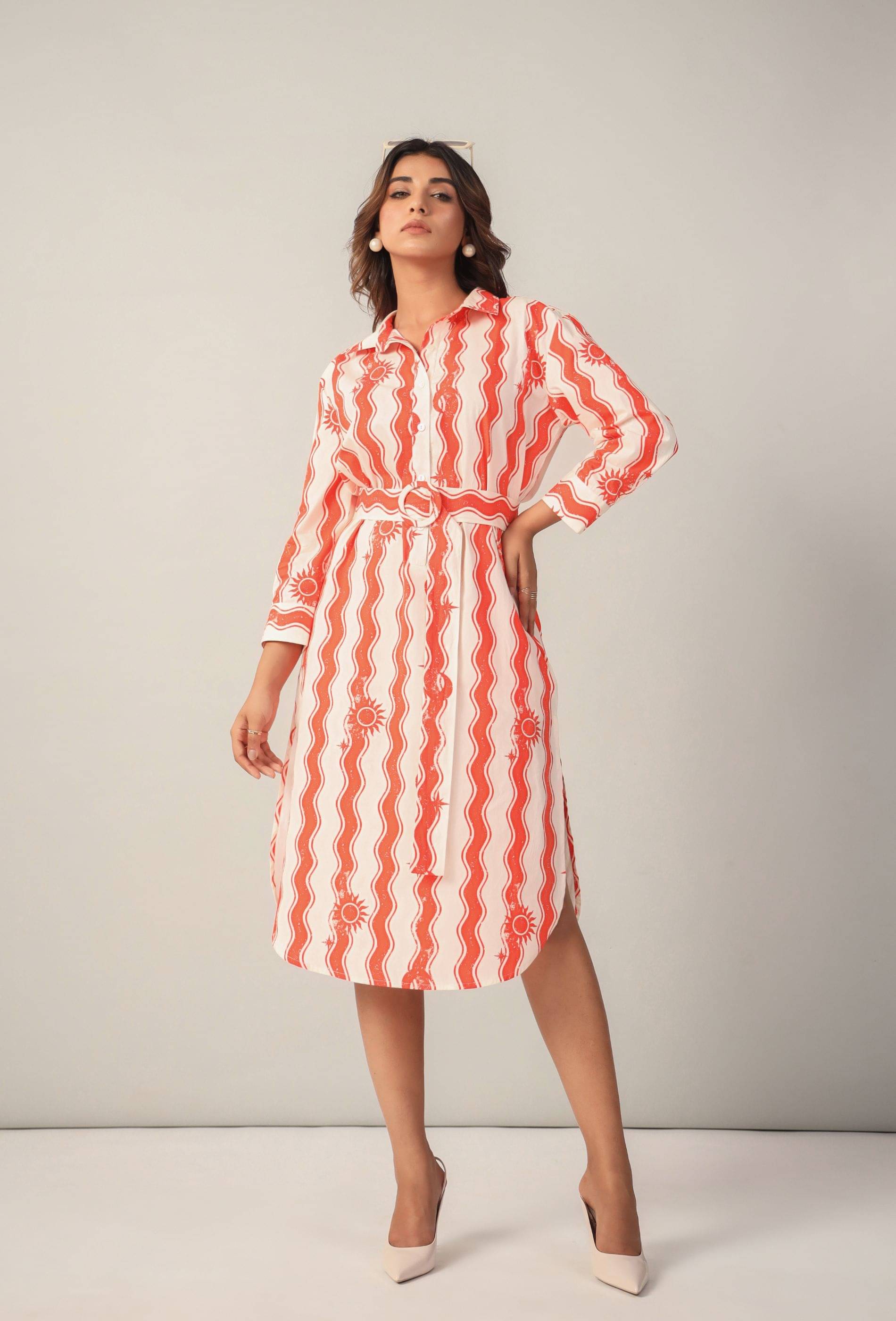 June 9 Clothing Cotton Striped Midi Women's Shirt Dress - Orange ( Pack of 1 ) June 9 Clothing Cotton Striped Midi Women's Shirt Dress - Orange ( Pack of 1 )