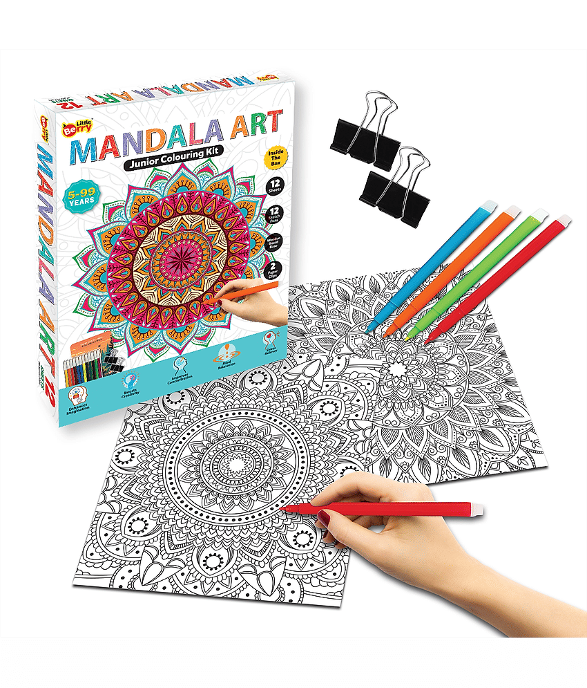 Junior Mandala Art Colouring Kit for Adults & Kids (5-99 Years) - Art & Craft Kit for Girls - Mandala Kit for Girls - Art & Craft Set for Kids - Colouring Kit with 12 Unique Designs, Sketch Pens - Gifting, Mind Relaxation Kit - Toys and Games | Buy online on ZillyBuy