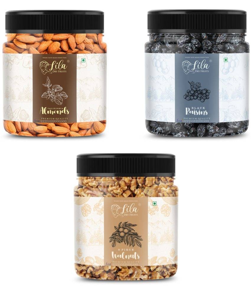 Lila Dry Fruits Almond (250gm),Walnut(250gm) & Black Raisin(250 gm) Combo |Badam Akhrot Kishmish Lila Dry Fruits Almond (250gm),Walnut(250gm) & Black Raisin(250 gm) Combo |Badam Akhrot Kishmish