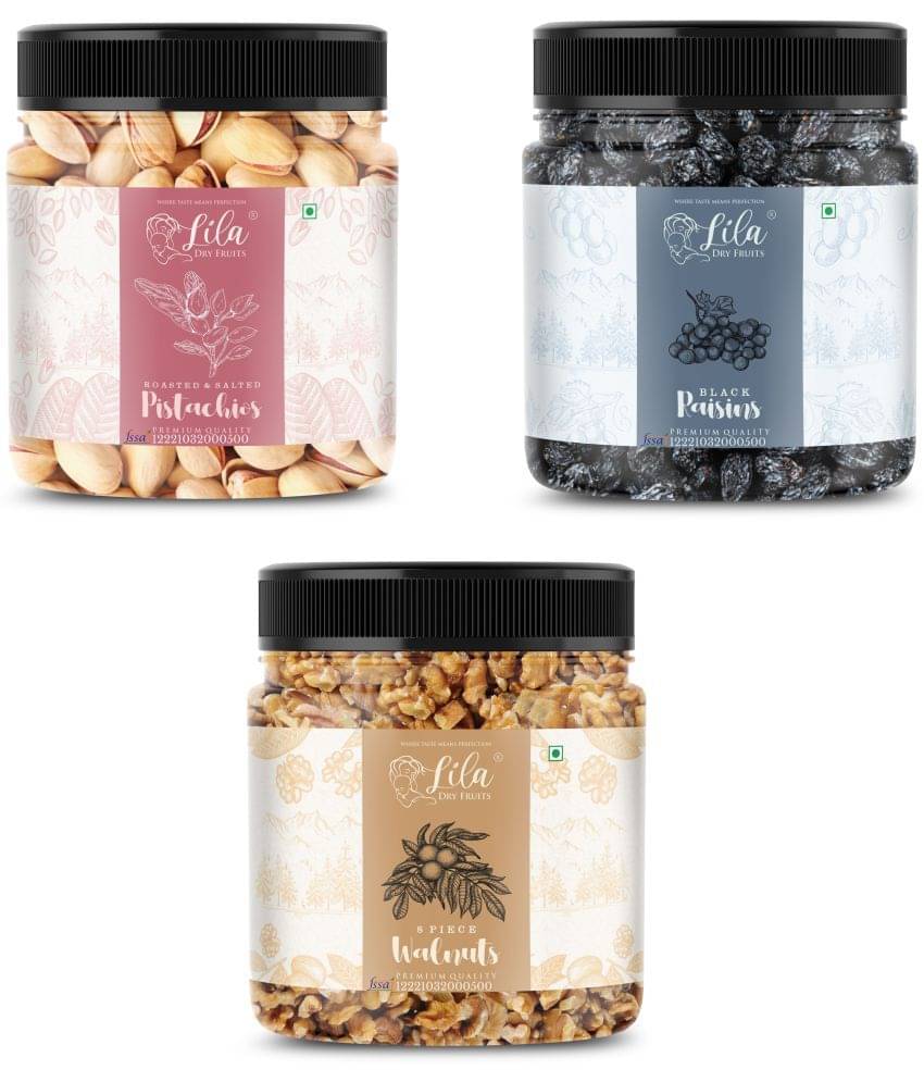 Lila Dry Fruits Pistachios (250gm),Walnuts(250gm) & Black Raisin(250gm) Combo | Dry Fruits Combo Lila Dry Fruits Pistachios (250gm),Walnuts(250gm) & Black Raisin(250gm) Combo | Dry Fruits Combo