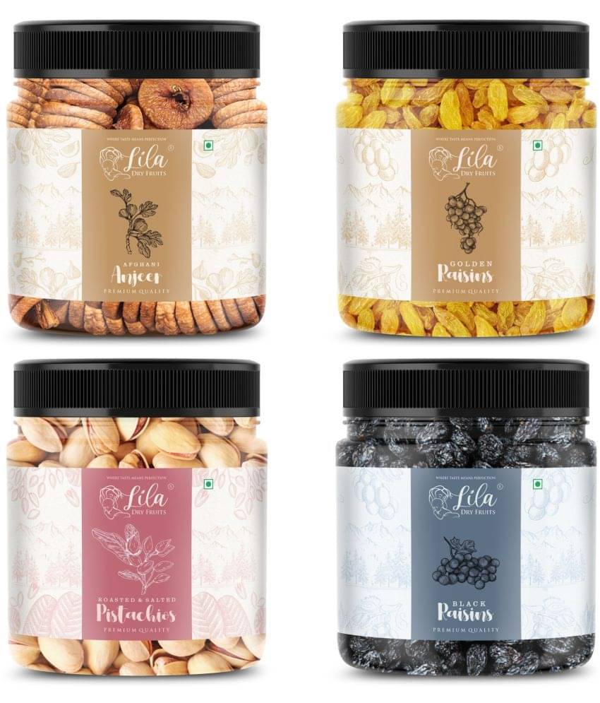Lila Dry Fruits Figs(250gm), Pistachios(250gm), Green Raisins(250gm) & Black Raisin(250 gm) Lila Dry Fruits Figs(250gm), Pistachios(250gm), Green Raisins(250gm) & Black Raisin(250 gm)