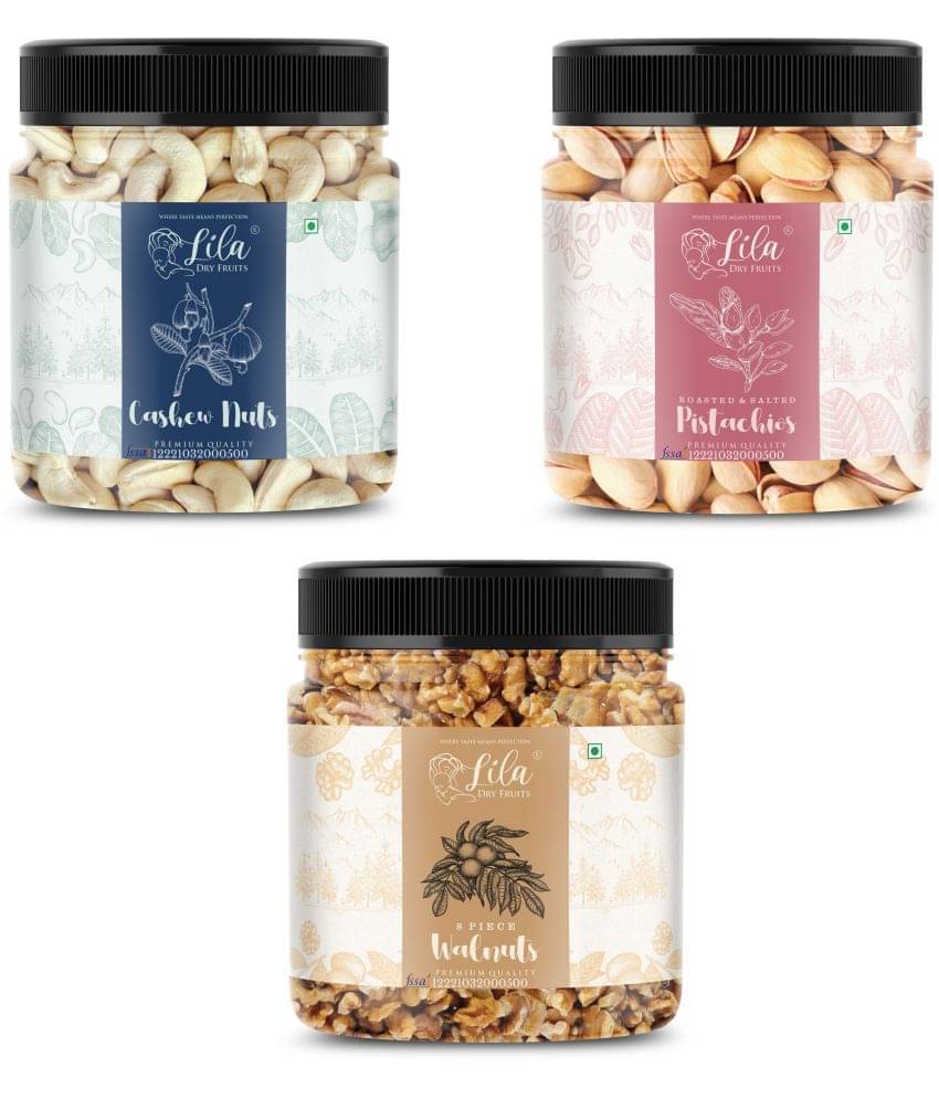 Lila Dry Fruits Cashew (250gm), Pista(250gm) & Walnut(250 gm) Combo | Kaju Pista Akhrot Combo Lila Dry Fruits Cashew (250gm), Pista(250gm) & Walnut(250 gm) Combo | Kaju Pista Akhrot Combo