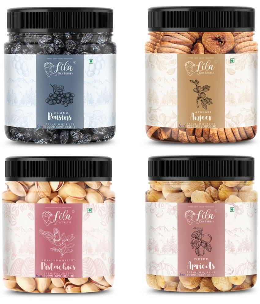 Lila Dry Fruits Figs(250gm), Pistachios(250gm), Black Raisins(250gm) & Apricots(250 gm) Lila Dry Fruits Figs(250gm), Pistachios(250gm), Black Raisins(250gm) & Apricots(250 gm)