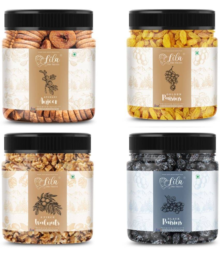 Lila Dry Fruits Figs(250gm), Walnut (250gm), Green Raisin (250gm) & Black Raisin(250 gm) Combo Lila Dry Fruits Figs(250gm), Walnut (250gm), Green Raisin (250gm) & Black Raisin(250 gm) Combo