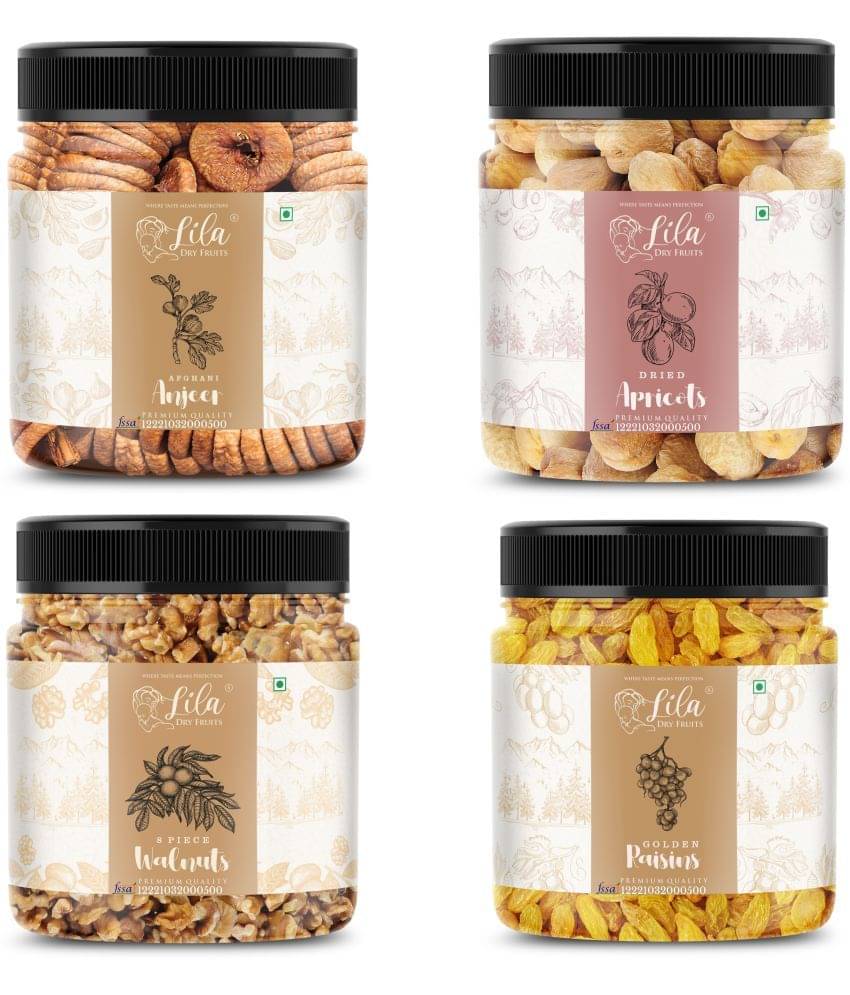 Lila Dry Fruits Figs(100gm), Walnut (100gm), Green Raisin (100gm) & Apricots(100 gm) Combo Lila Dry Fruits Figs(100gm), Walnut (100gm), Green Raisin (100gm) & Apricots(100 gm) Combo