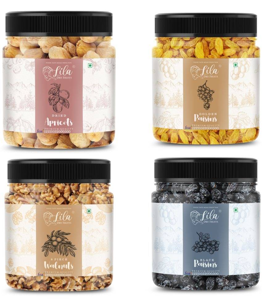 Lila Dry Fruits Walnut(250gm), Green Raisin(250gm), Black Raisin(250gm), Apricots(250gm) Combo Lila Dry Fruits Walnut(250gm), Green Raisin(250gm), Black Raisin(250gm), Apricots(250gm) Combo