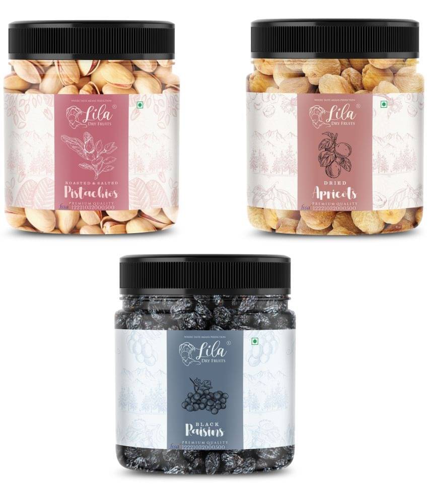 Lila Dry Fruits Pistachios (250gm),Black Raisin(250gm)& Apricot(250 gm) Combo | Dry Fruits Combo Lila Dry Fruits Pistachios (250gm),Black Raisin(250gm)& Apricot(250 gm) Combo | Dry Fruits Combo