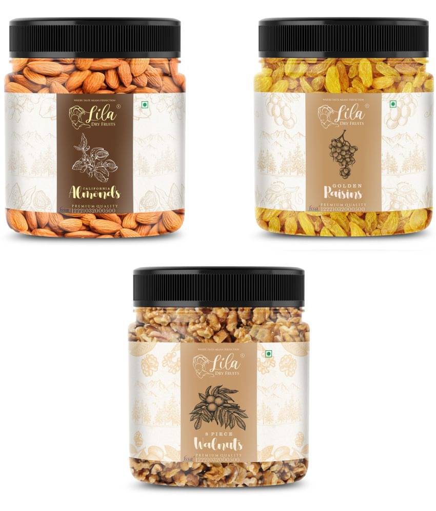     			Lila Dry Fruits Almond (100gm),Walnut(100gm) & Green Raisin(100 gm) Combo |Badam Akhrot Kishmish