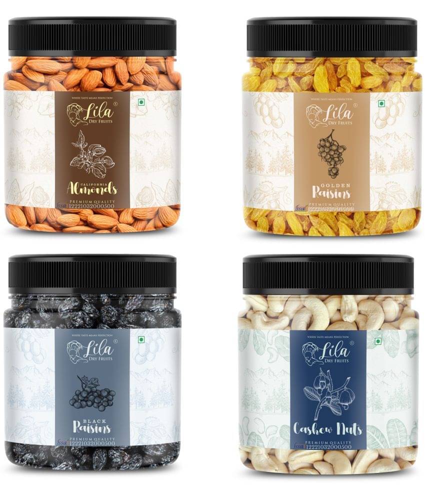 Lila Dry Fruits Cashew(250gm), Almond (250gm), Green Raisin (250gm) & Black Raisin(250 gm) Lila Dry Fruits Cashew(250gm), Almond (250gm), Green Raisin (250gm) & Black Raisin(250 gm)