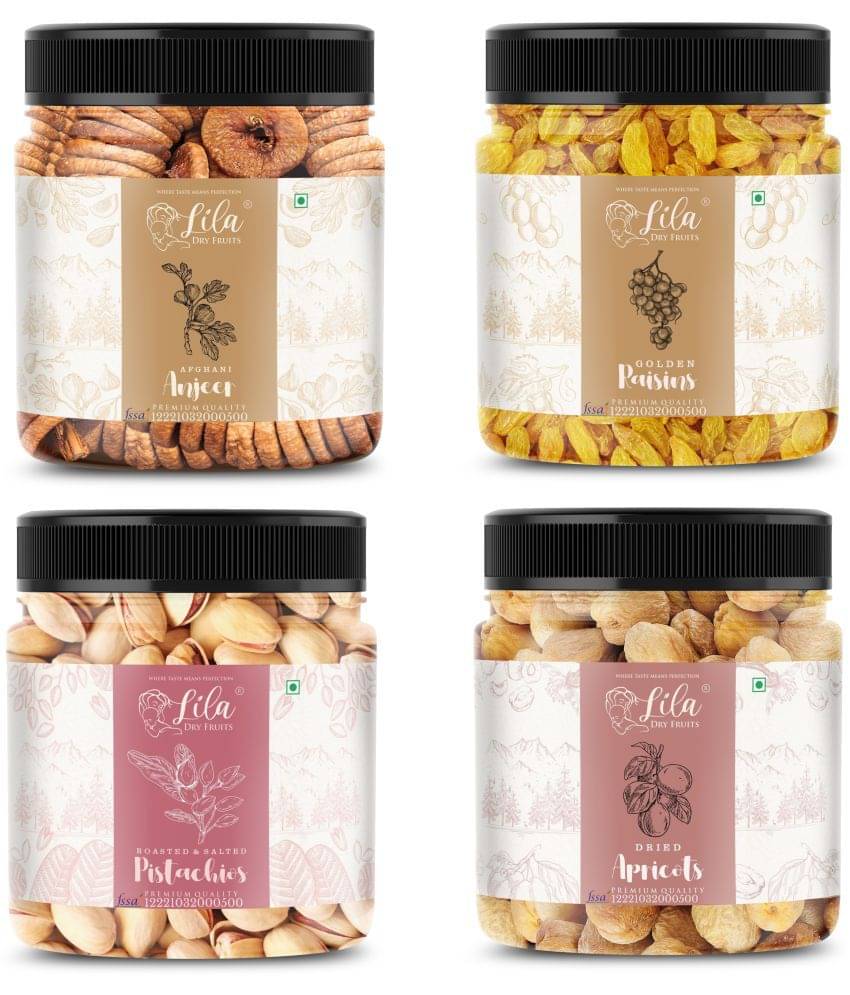 Lila Dry Fruits Figs(250gm), Pistachios(250gm), Green Raisins(250gm) & Apricots(250 gm) Lila Dry Fruits Figs(250gm), Pistachios(250gm), Green Raisins(250gm) & Apricots(250 gm)