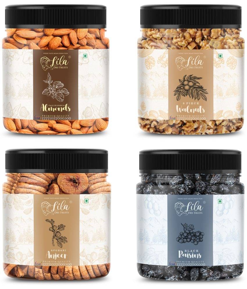 Lila Dry Fruits Figs(250gm), Almond (250gm), Walnut (250gm) & Black Raisin(250 gm)     			Lila Dry Fruits Figs(250gm), Almond (250gm), Walnut (250gm) & Black Raisin(250 gm)