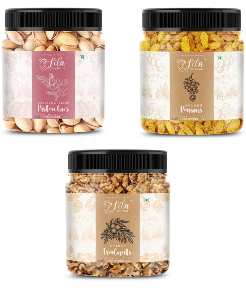 Lila Dry Fruits Pistachios (250gm),Walnuts(250gm) & Green Raisin(250gm) Combo | Dry Fruits Combo Lila Dry Fruits Pistachios (250gm),Walnuts(250gm) & Green Raisin(250gm) Combo | Dry Fruits Combo