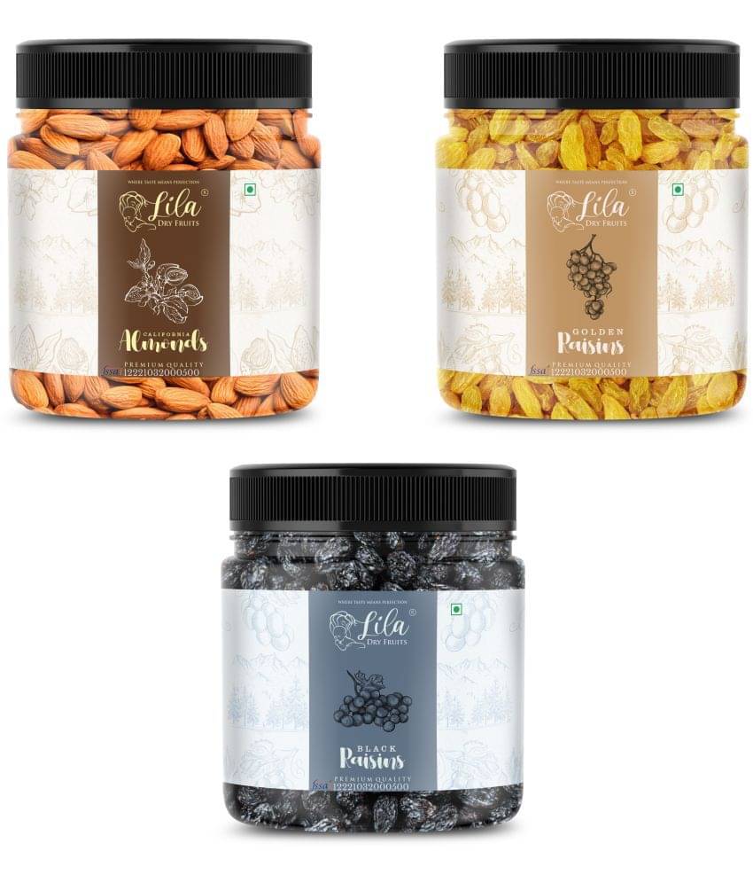 Lila Dry Fruits Almond (250gm),Green Raisin(250gm) & Black Raisin(250 gm) Combo | Badam Kishmish Lila Dry Fruits Almond (250gm),Green Raisin(250gm) & Black Raisin(250 gm) Combo | Badam Kishmish