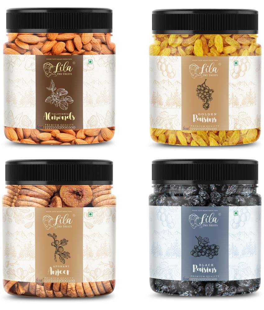 Lila Dry Fruits Figs(250gm), Almond (250gm), Green Raisin (250gm) & Black Raisin(250 gm) Lila Dry Fruits Figs(250gm), Almond (250gm), Green Raisin (250gm) & Black Raisin(250 gm)