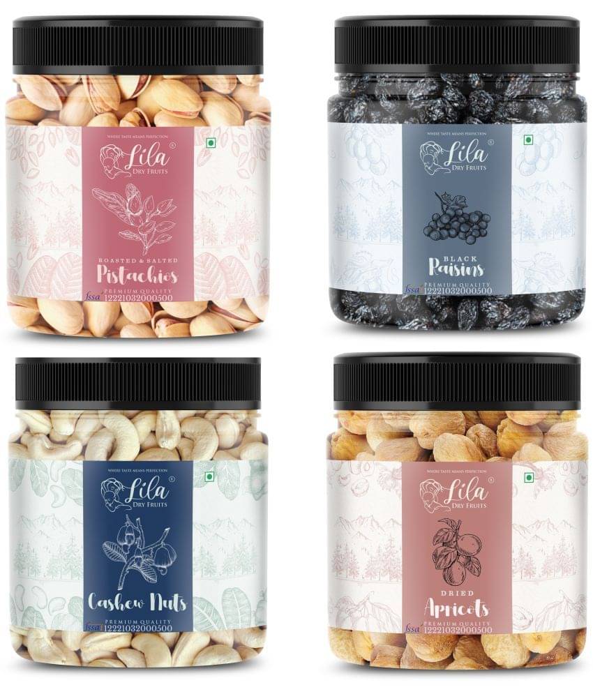 Lila Dry Fruits Cashew(250gm), Pistachios(250gm), Black Raisins(250gm) & Apricots(250 gm) Lila Dry Fruits Cashew(250gm), Pistachios(250gm), Black Raisins(250gm) & Apricots(250 gm)