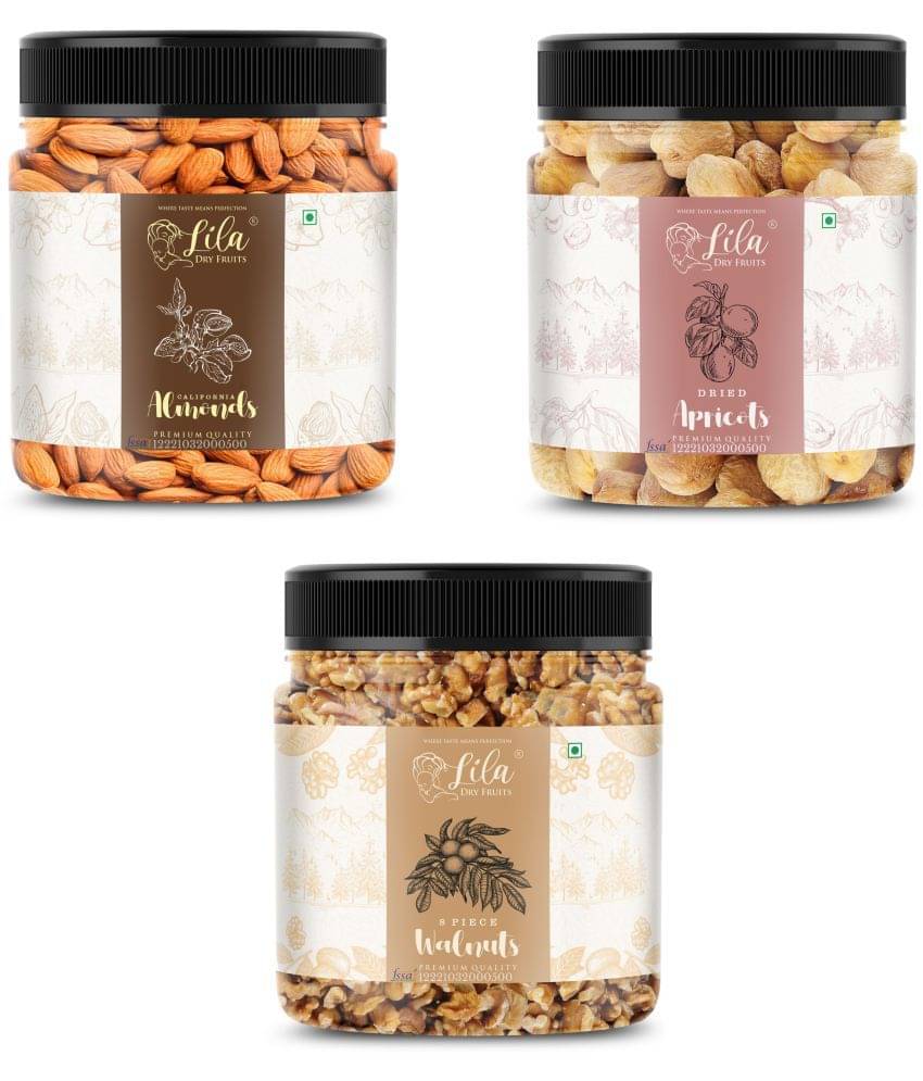 Lila Dry Fruits Almond (250gm), Walnut(250gm) & Apricots(250 gm) Combo | Badam Akhrot & Khubani Lila Dry Fruits Almond (250gm), Walnut(250gm) & Apricots(250 gm) Combo | Badam Akhrot & Khubani