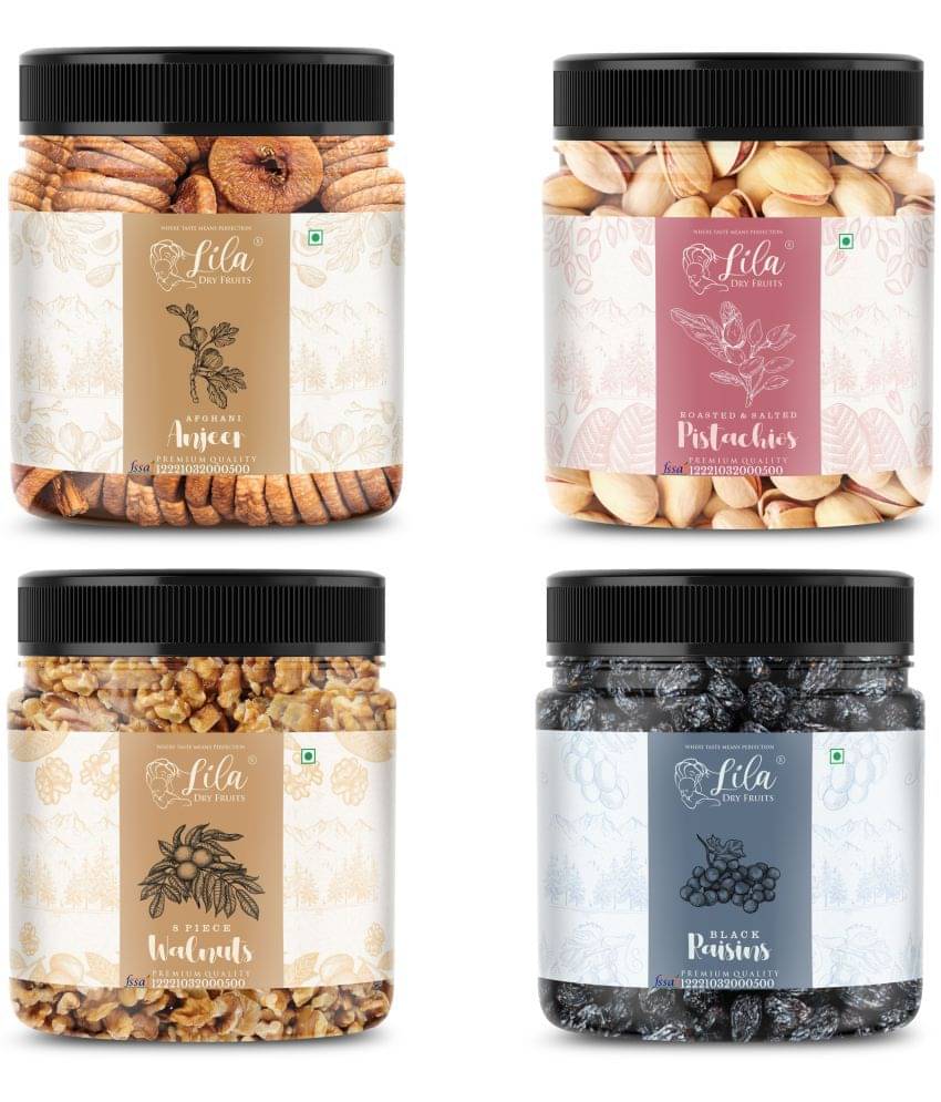 Lila Dry Fruits Figs(250gm), Pistachios(250gm), Walnut(250gm) & Black Raisins(250 gm) Combo Lila Dry Fruits Figs(250gm), Pistachios(250gm), Walnut(250gm) & Black Raisins(250 gm) Combo