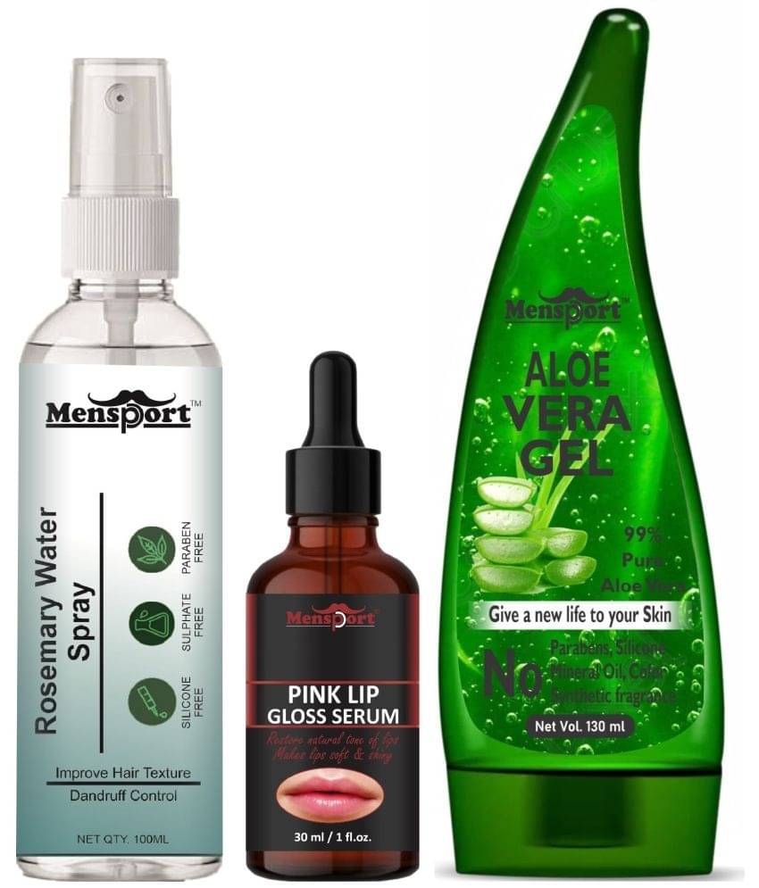 Mensport Rosemary Water | Hair Spray For Hair Regrowth 100ml, Pink Lip Gloss Serum (Restore Natural Tone of Lips) 30ml & Natural Aloe Vera Gel 130ml - Set of 3 Items Mensport Rosemary Water | Hair Spray For Hair Regrowth 100ml, Pink Lip Gloss Serum (Restore Natural Tone of Lips) 30ml & Natural Aloe Vera Gel 130ml - Set of 3 Items