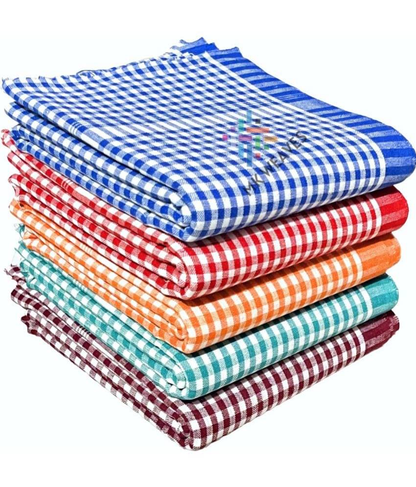     			Mk weaves Cotton Checks Below 300 -GSM Bath Towel ( Pack of 5 ) - Multicolor