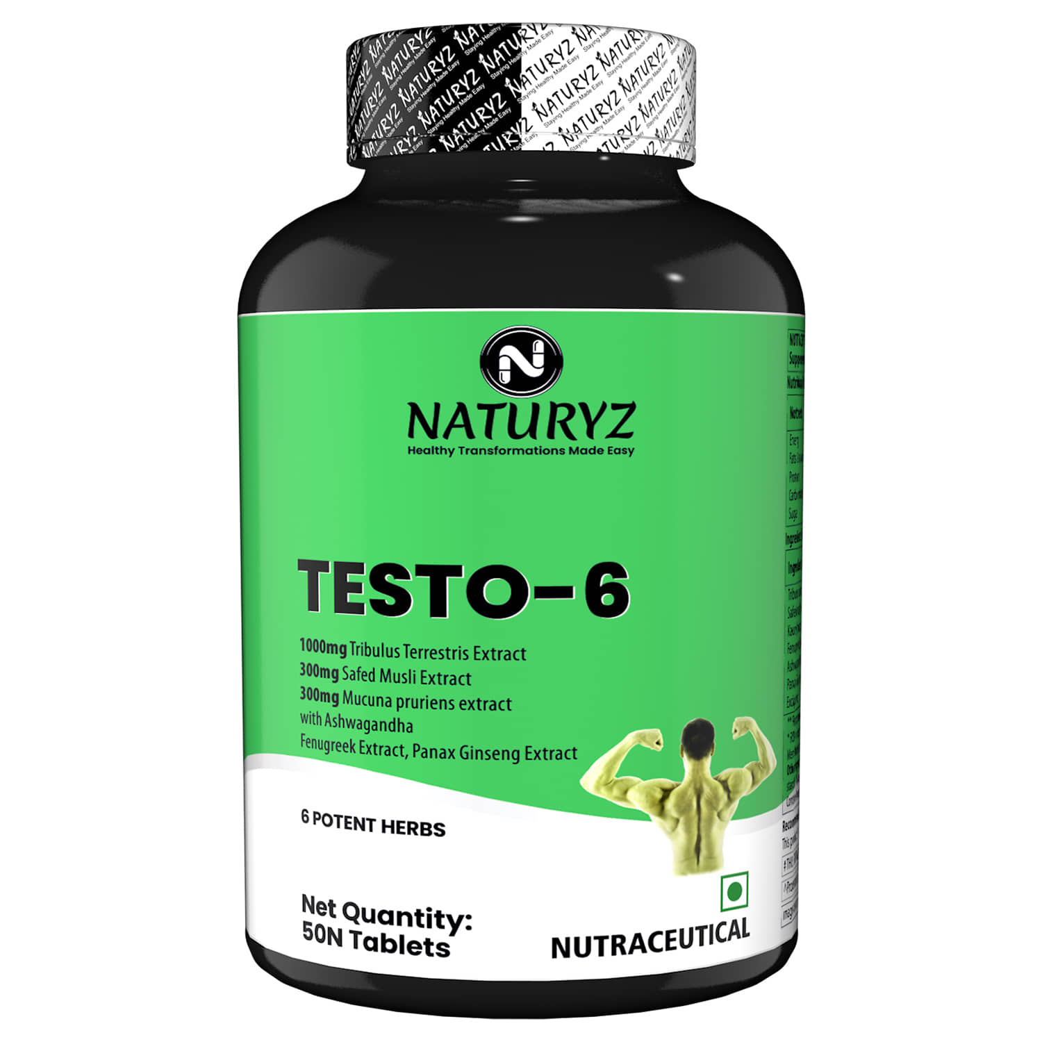 NATURYZ Testo-6 Plant Natural Testosterone Booster for Men with Tribulus & Ashwagandha - 50 Tablets