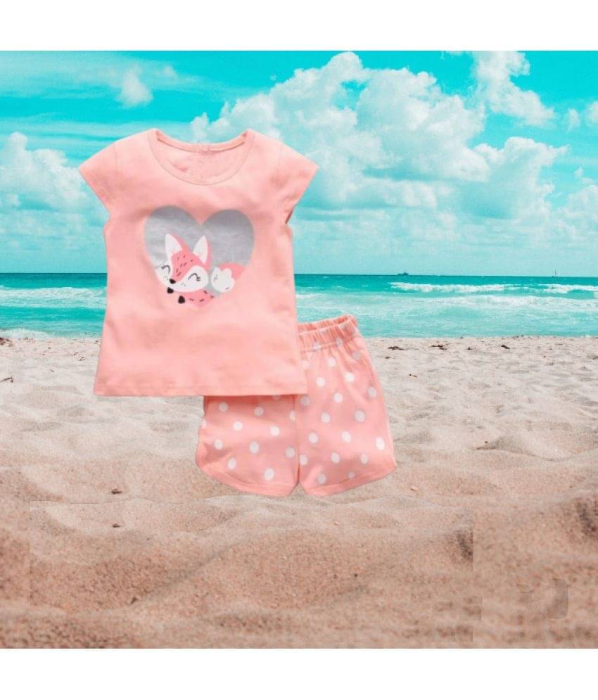     			ODIMENT Pack of 1 Boys Cotton T-Shirt & Shorts Set ( Peach )
