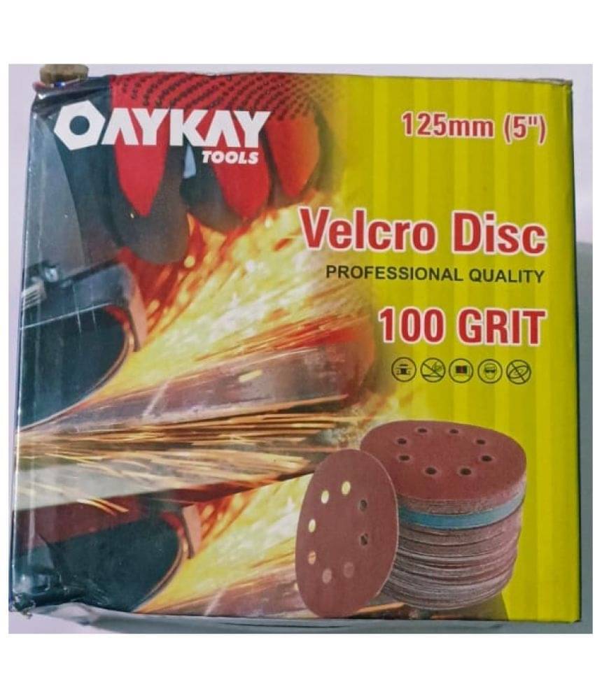     			Oaykay Tool Velcro Disc 125 mm with Grit 100 for Fine Grinding of Metal & Wood, 8 Holes Sanding Discs for Fiber Glass Primer, Paint & Plastic Work (100 Pcs)